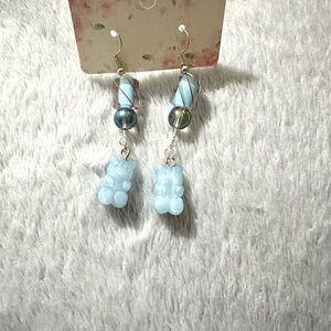Handmade Light Blue Gummy Bear Drop Earrings